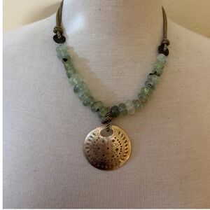 Boho Green Stone‎ Bead Carved Shell Pendant Cord Necklace Adjustable J1243